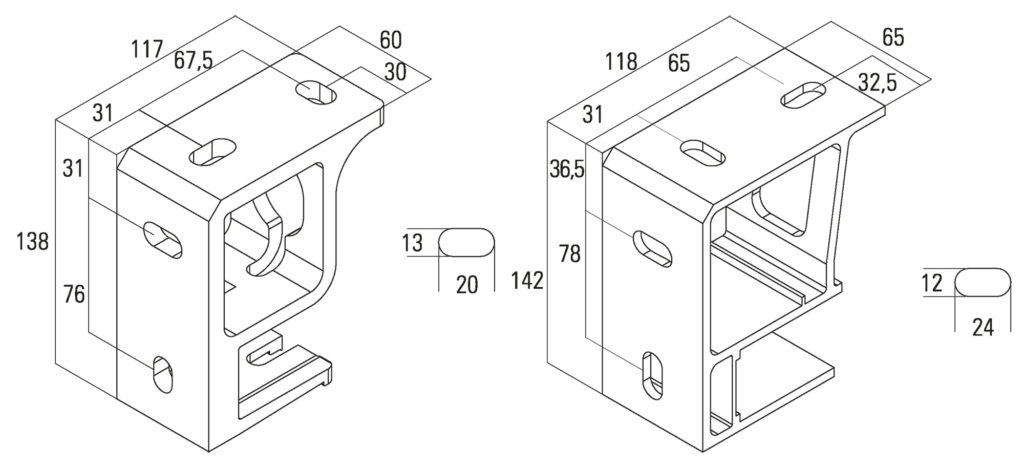 Féltokozott napellenző fal és mennyezeti konzol rögzítés